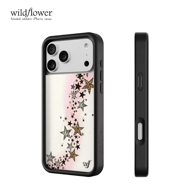 Etui na telefon z motywem dziko rosnących kwiatów, błyszczących gwiazd i wzoru w panterkę, kompatybilne z modelami iPhone 17, 12, 13, 14, 15, 16 Pro Max, Plus, 18 Pro, Katies, Zebra Fangs, WF – tylna obudowa. — zdjęcie produktu 2