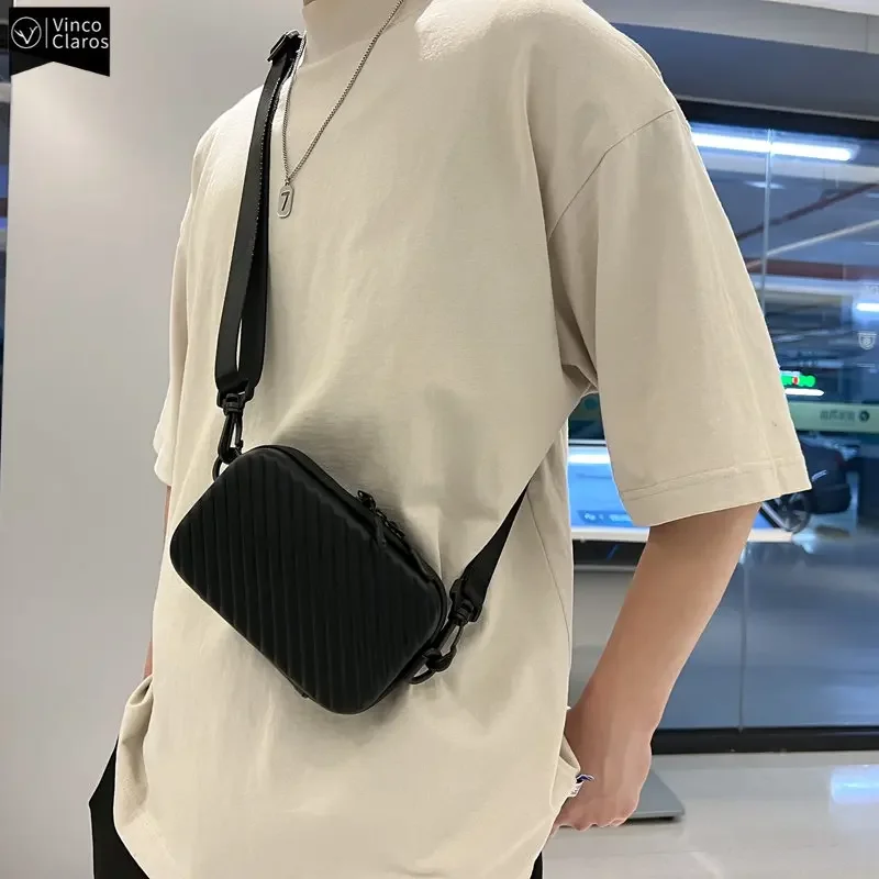 VC-Bolso de hombro a rayas diagonales para hombre, bolsa de mensajero de cuero PU suave, con carcasa prensada, Ligera y sencilla, Unisex