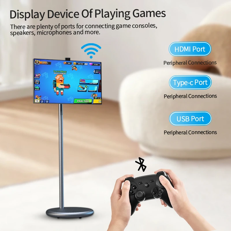 27 Inch Movable 128Gb Tablet Tv Interactive Charging Smart Television on Wheels Built in Speaker Portable Tv Lcd Smart Tv