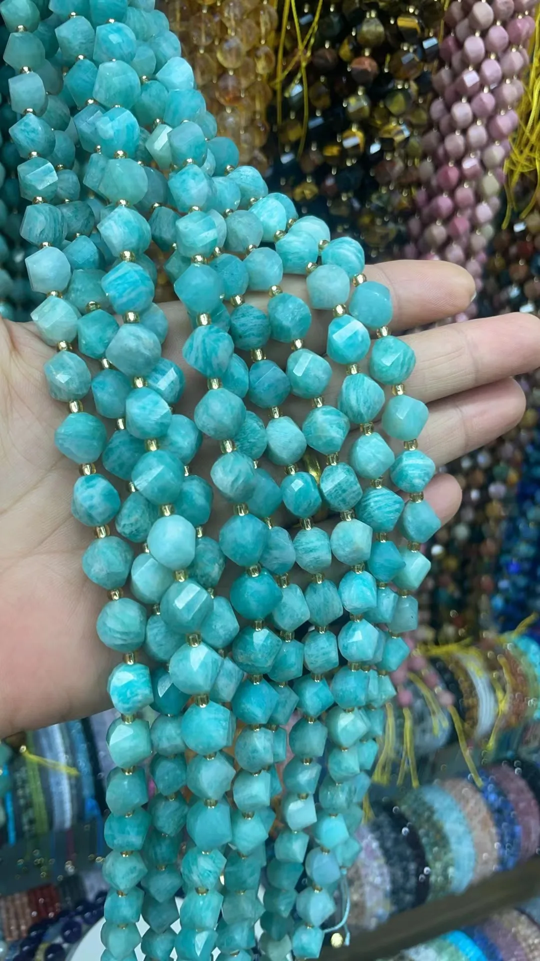 Natural Amazonite Twist Beads Cut face 10x10mm 8x8mm Length Dagree 39cm10m 31Grain 8m35Grain