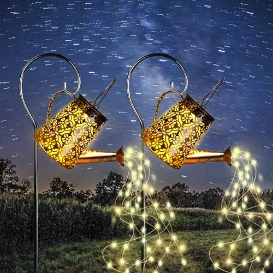 

Solar Garden Watering Can Lights with Cascading Lights 2 Pack Outdoor Hanging Lanterns for Garden Decor Fairy Gardening Gifts f