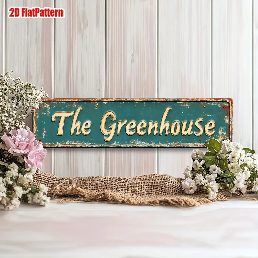 Vintage „The Greenhouse“ Metall-Wandschild – 16 x 4 Zoll, rustikale Gartendekoration, Pflanzenladen-Geburtstagsgeschenk-Kunst