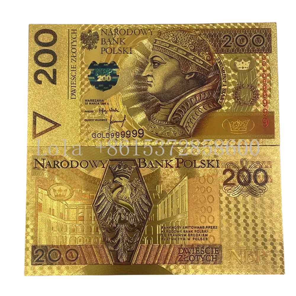 Custom Poland 10 20 50 100 200 500 PLN money color gold foil banknote for collection gifts 24k In Stock