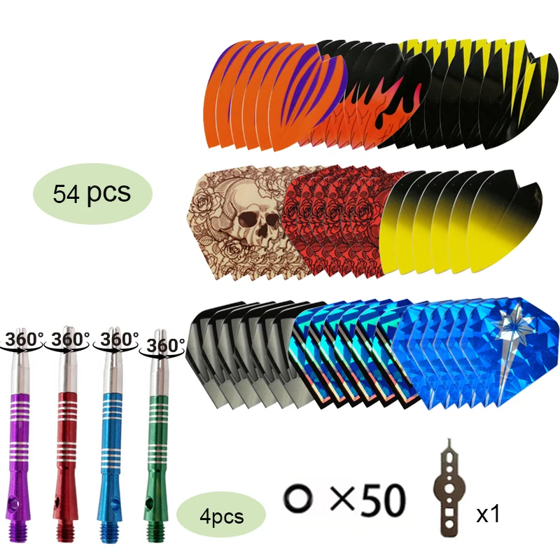 

TRALOW [Dart Accessories Set] A Set of 109,4pcs 360°Rotating Dart Rod Aluminum Alloy Dart Shafts,54 Flight Wings,50 Rubber Rings