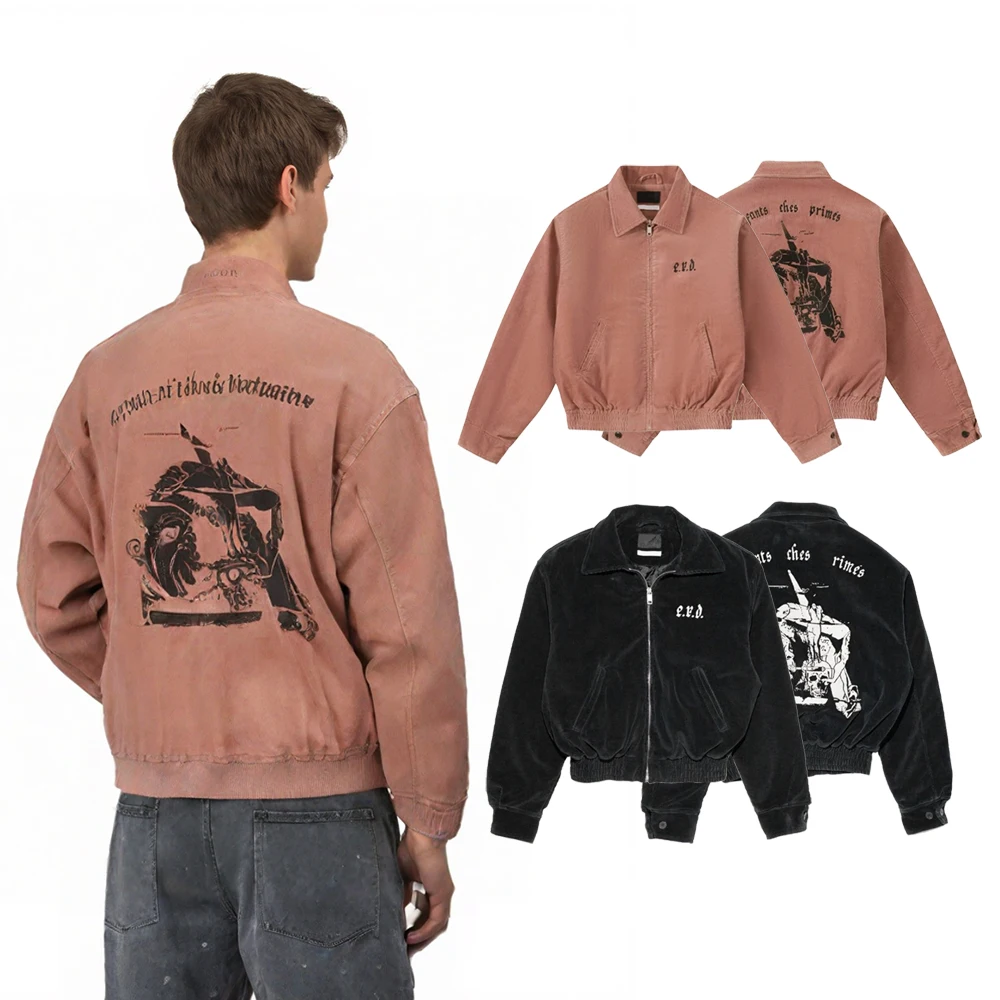 

Новая одежда Y2K, мужские винтажные вельветовые куртки с вышивкой, уличная стильная одежда в стиле хип-хоп, повседневная уличная одежда, куртка на молнии в стиле ретро