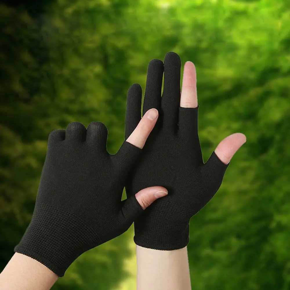 

Solid Color Fingerless Outdoor Cycling Sun Protection Anti-skid Mittens Men Nylon Gloves Show Two Fingers Touch Screen Gloves