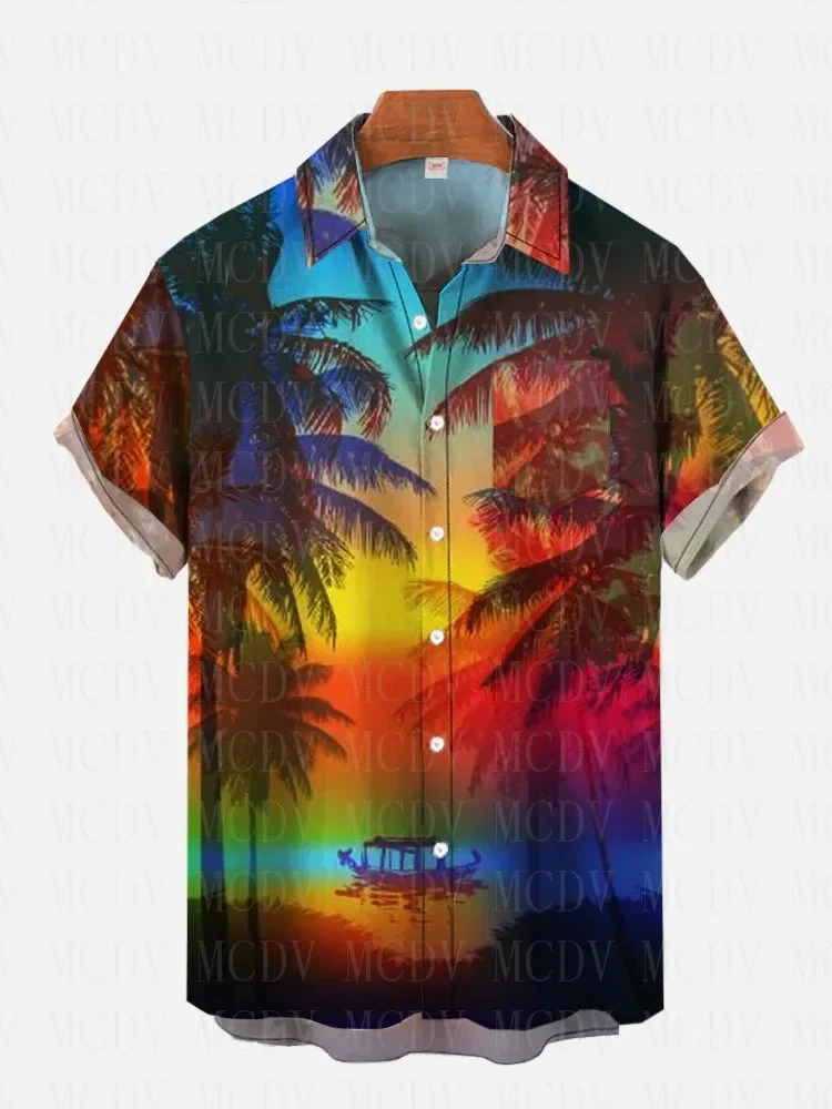 Hawaiian Rainbow Horizontal Honeycomb Pattern Printing Short Sleeve Shirt Hawaiian Shirts