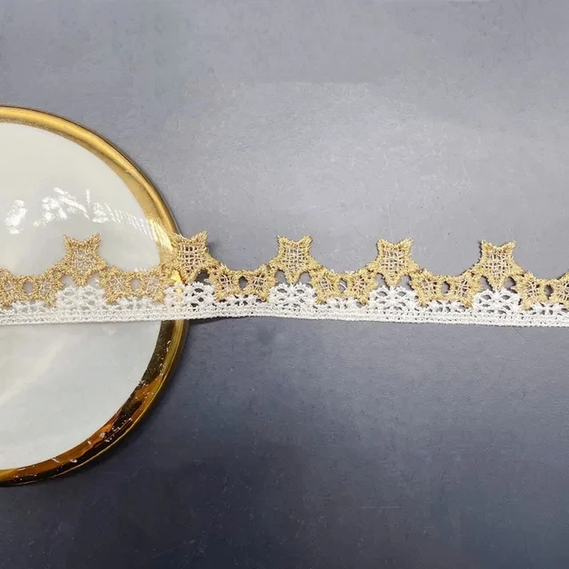 5Yard/Lot Gold Silber 2cm Stern Perlen Stickerei Spitze Trim Band DIY Halskette handgemachte Kleidung Hochzeits kleid Näh materialien – Detail 5