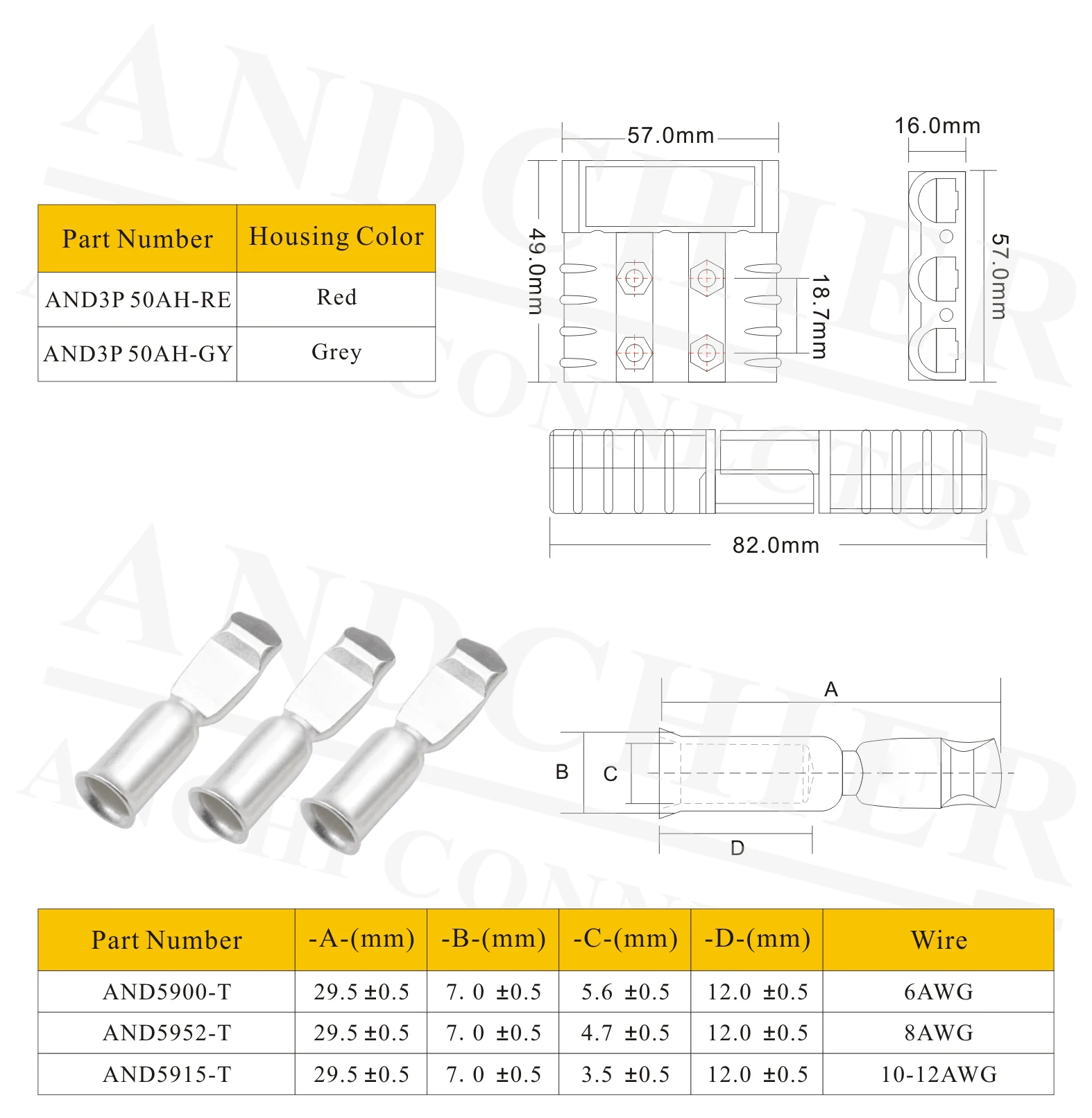 For Anderson 3Pin 50A AC/DC Power High Current Exterior Connector Plug For UPS And Lithium Battery Solar Controller Connector