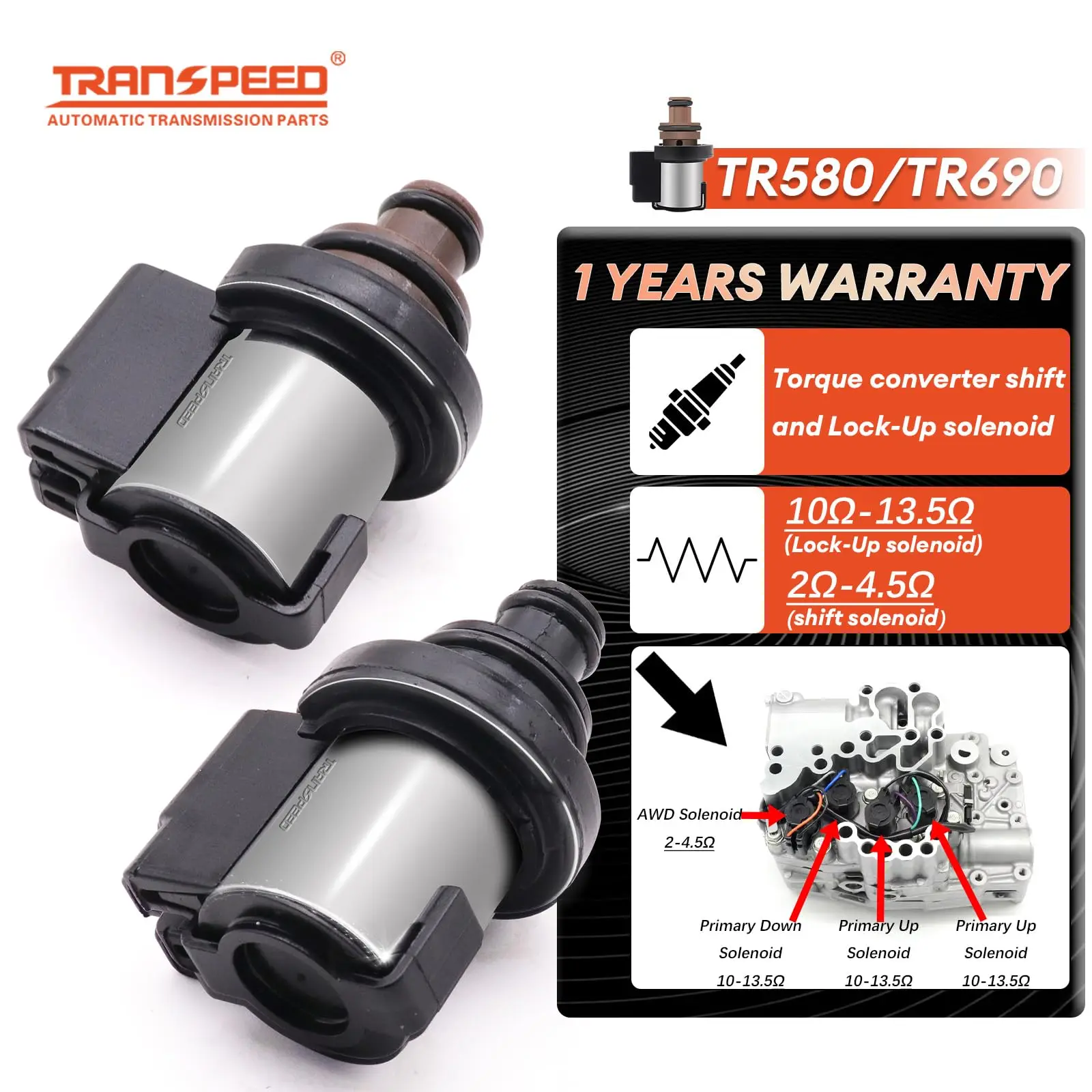 

TRANSPEED TR580 TR690 2 шт. преобразователь крутящего момента трансмиссии, соленоид контроля давления, соленоид блокировки для Subaru Legacy Forester