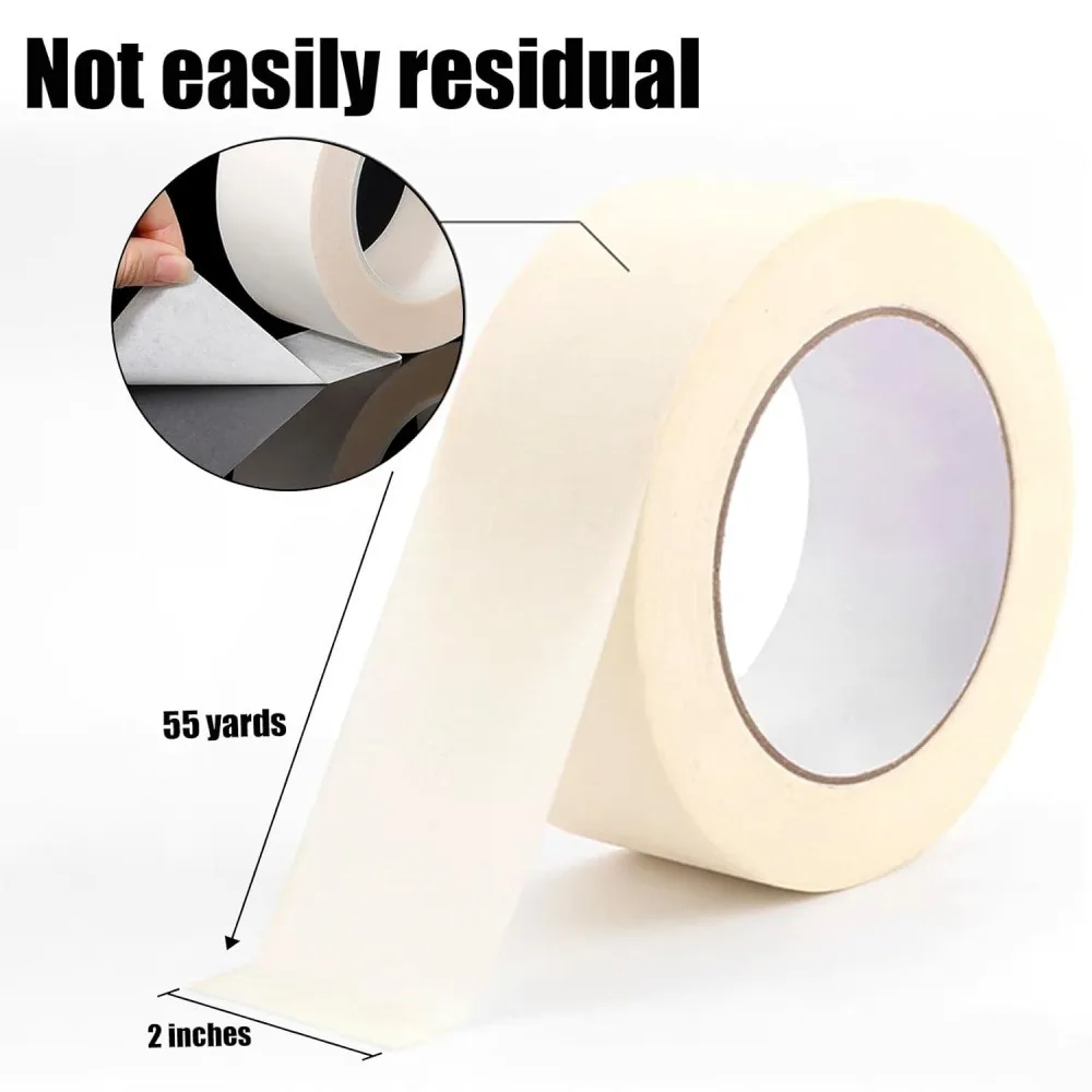 2 Pack Painter's Masking Tape, 2.4cm X 20m White Adhesive Tape for Auto Painting and Home Decor, Residue-Free Easy Tear Tape (Random Color)