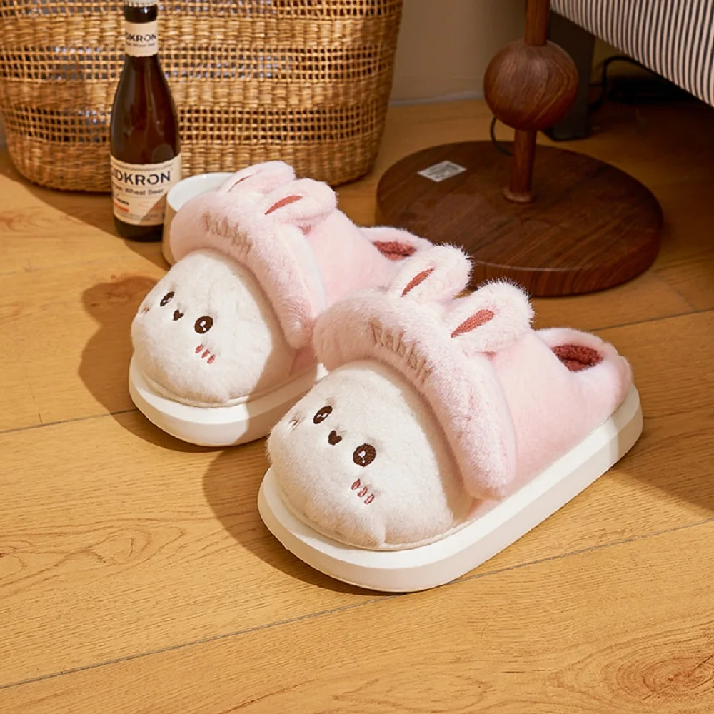 

New Women Winter Plush Fluffy Slipers Slides Cute Cartoon Fury Supple Cotton Slippers Ladies Indoor Home Non-slip Warm Shoes