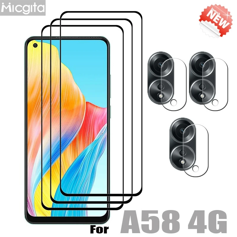 New Upgrade Tempered Glass For OPPO A58 4G Screen Protector Anti-Scratch and Soft Fiber Lens film