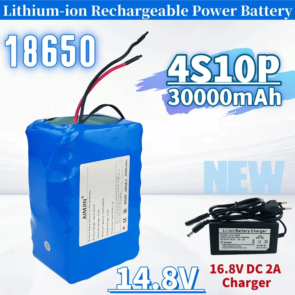 4S10P 14.8V 30Ah 444Wh 18650 Lithium Battery Pack with BMS for Inverter Smart Robot High-power Equipment Etc