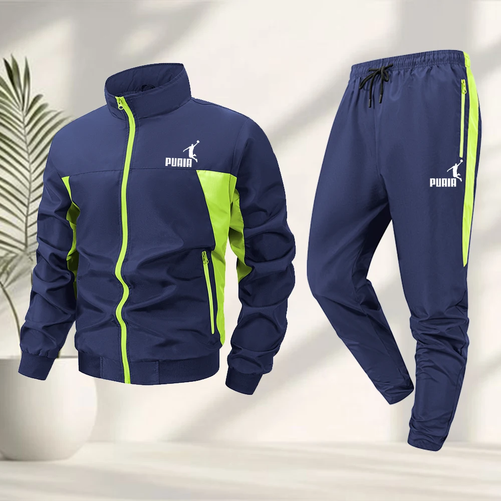 Men's Casual Sportswear Set Printed Zipper Jacket With Long Pants Summer Fitness Cycling Outdoor Daily Commute Suit
