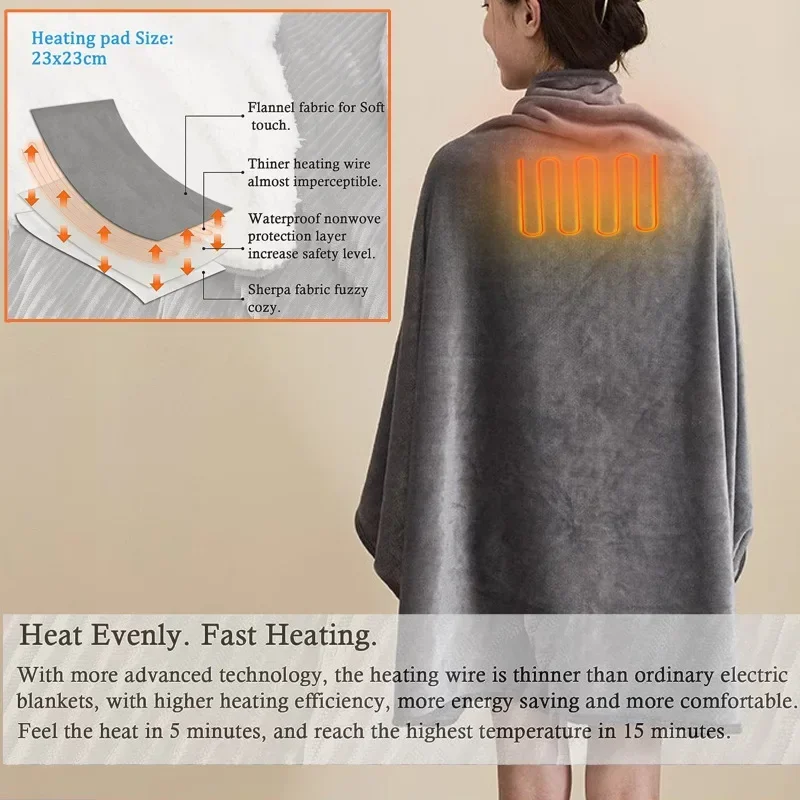 

New USB Electric Shawl Blanket With 3 Heating Levels Double-Sided Thickened Winter Wearable Electric Blanket Foldable Blanket