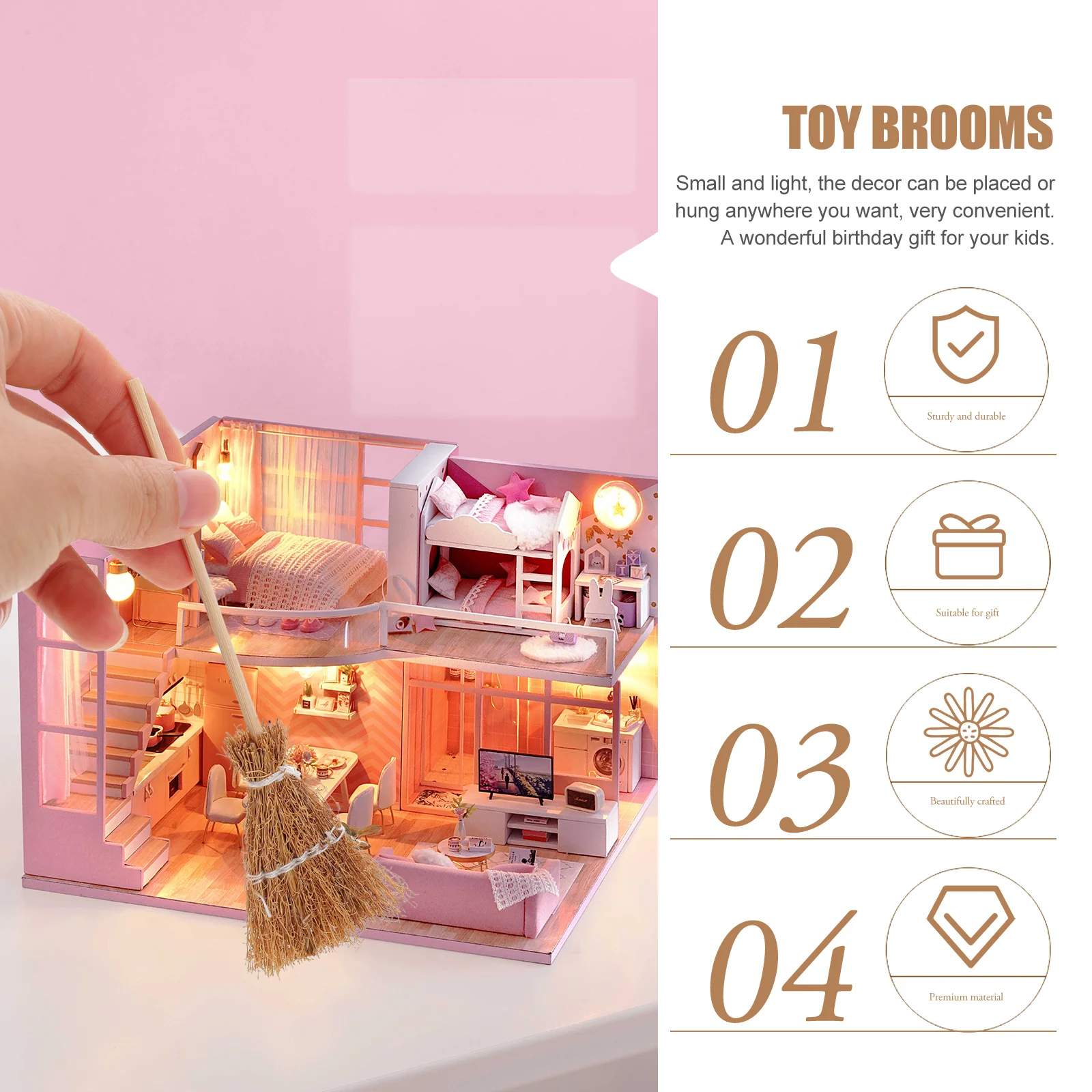 20 Pcs Mini Broom Charm House Ornaments Witch Mops Miniature Models Tank Toy Wood Work Indoor Plants