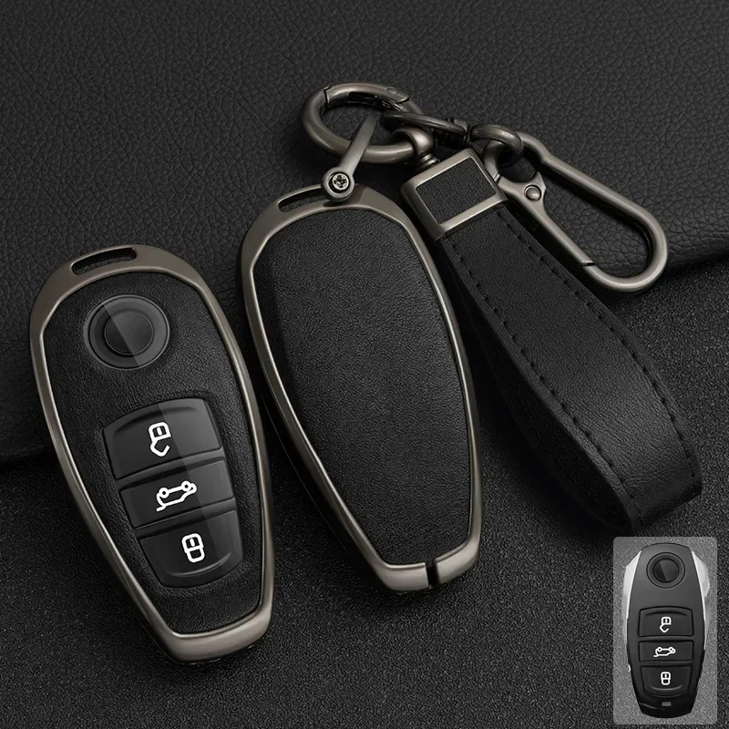 

Zinc Alloy+PU Leather Full Cover Car Key Case For VW Volkswagen 2011-2017 Touareg, 2016-2023 Phideon 3 Button Remote Key Protect