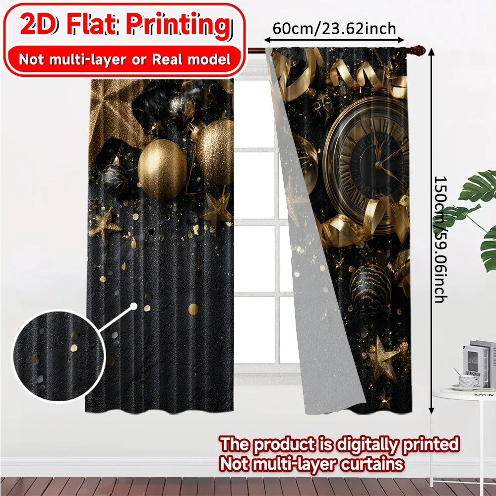 طباعة مسطحة ثنائية الأبعاد، قطعتان للاحتفال الذهبي (2) ستائر أنيقة من القماش لغرفة النوم وغرفة المعيشة والمكتب والمراهقين