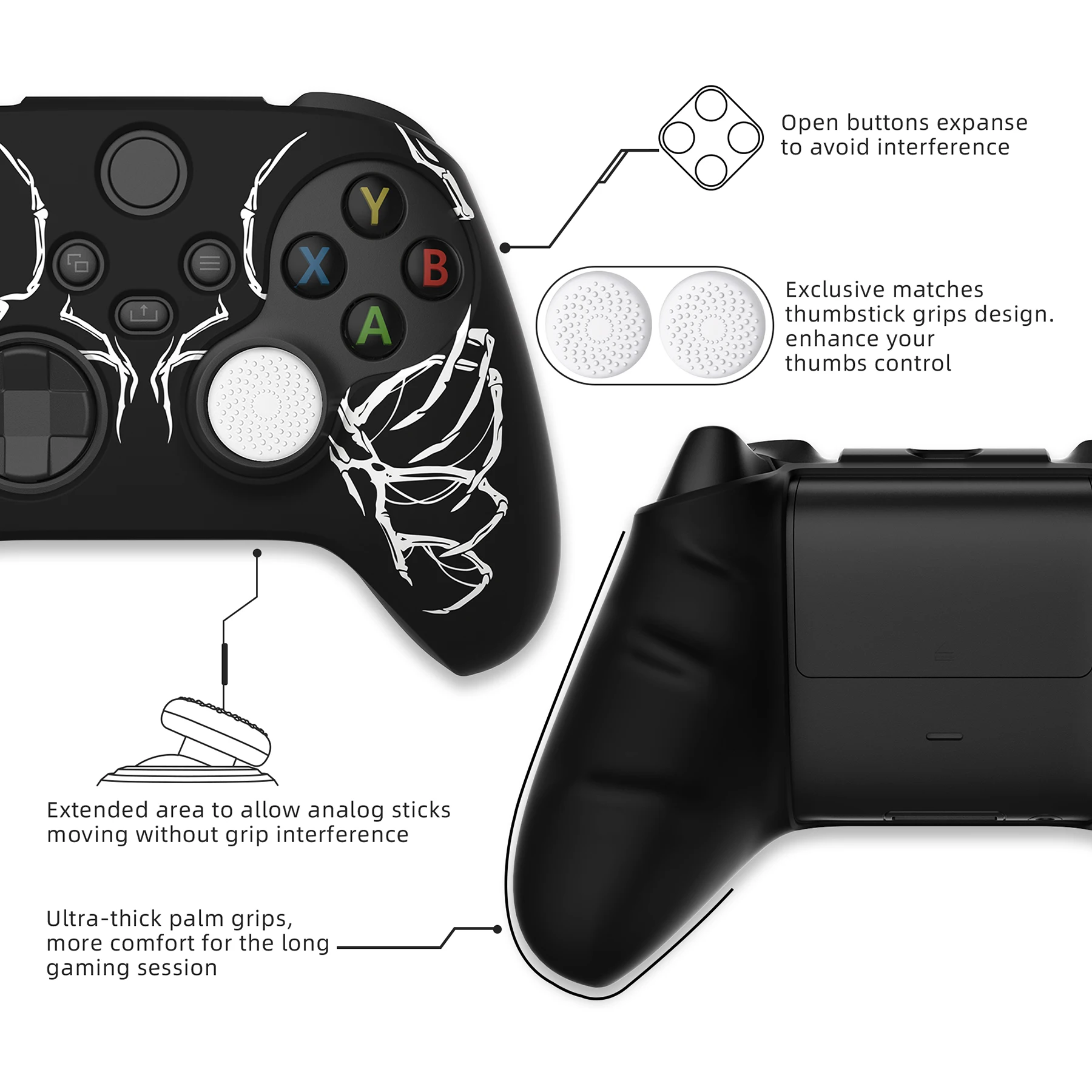 PlayVital 소프트 고무 사무라이 프라지나 실리콘 보호 커버 케이스, Xbox 코어 무선 컨트롤러용, 엄지 그립 6 개