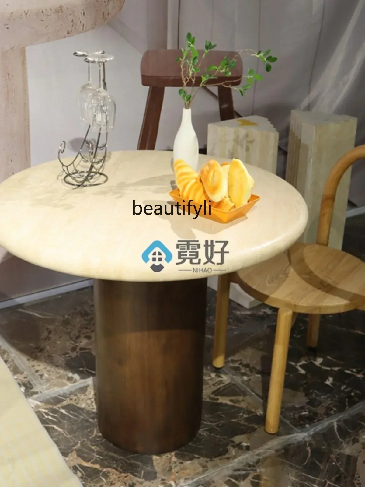 

20031Natural Marble Dining-Table Living Room Stone Table Designer round Dining TableQ