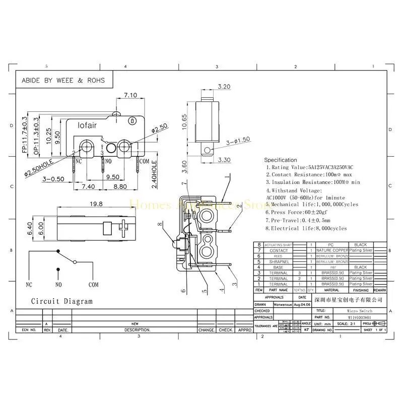 D0AB 3 دبوس دبوس الماء سخان الماء مفتاح التبديل الثانوي الباب الدقيق