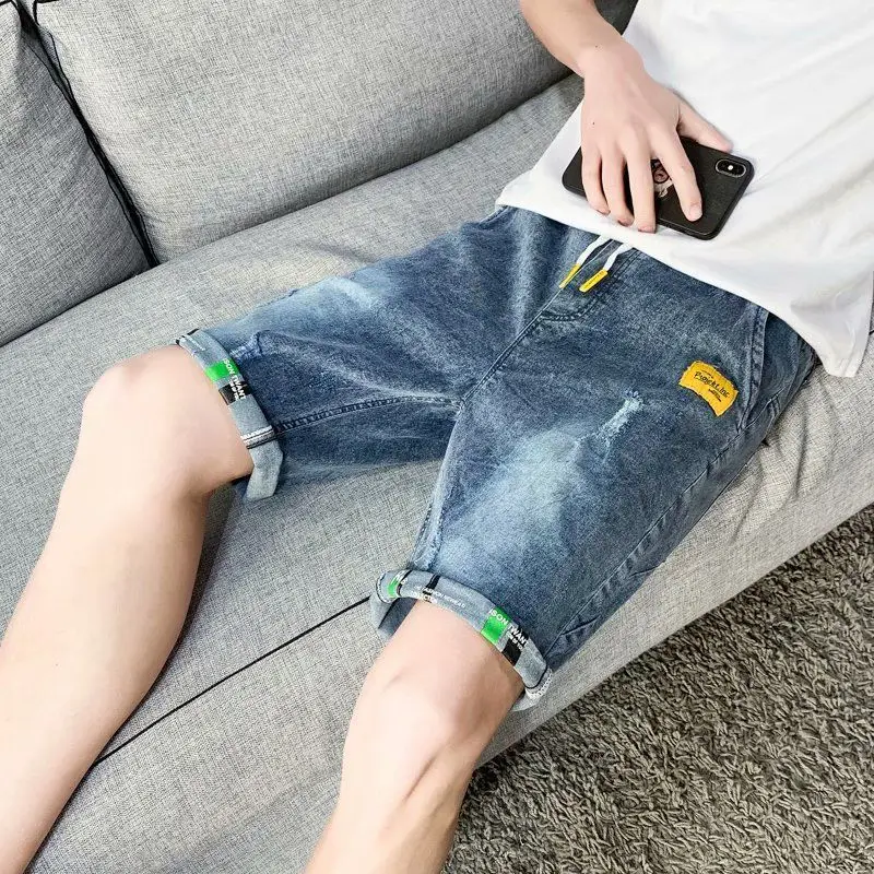 Men's Short Jeans Pants Bermuda Selvedge Half Drawstring Male Denim Shorts Multi Color Long Xxxl Jorts With Vintage Sale