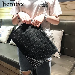 JIEROTYX Ghost Head Skull Clutch Bags for Women Crossbody Shoulder Bag Handbags Envelope Bag Men Large Capacity Black Leather