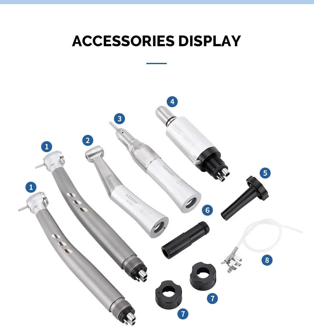 AZDENT Set Dental Hochgeschwindigkeits-Handstück LED Integrierter E-Generator Niedriggeschwindigkeits-Kit 2/4 Löcher Druckknopf Keramiklager Luftscaler – Detail 20