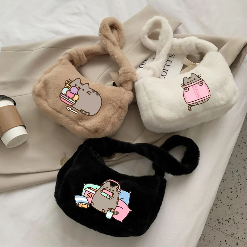 Pusheen Girls Cartoon Cute Shoulder Bag Children Anime Plush Accessories Kids Fashion Printed Handbag Casual Kawaii Bags Gifts