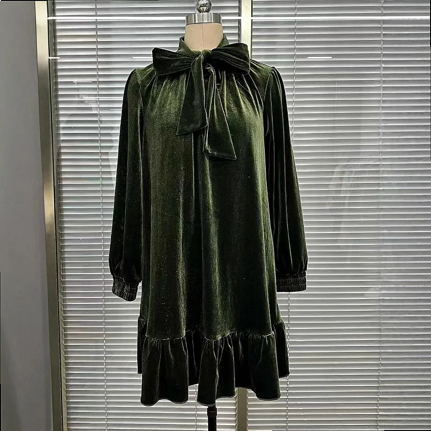 

Elegant Velvet Bow Long Sleeve Dress Evening Dresses Spring Summer Women Matching Set Jumpsuit Playsuit