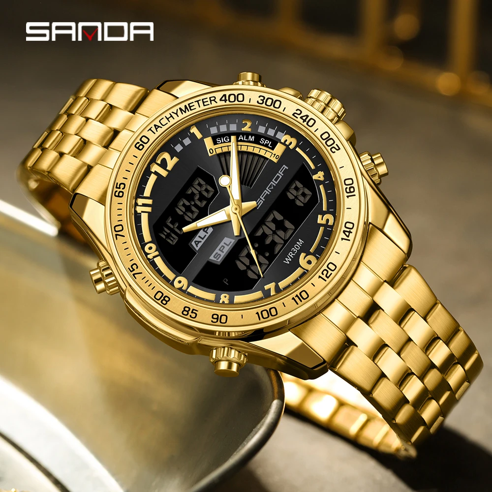 

SANDA 3307, роскошные мужские часы в стиле милитари, водонепроницаемые часы, светодиодные кварцевые часы, спортивные часы, мужские большие часы, мужские Relogios Masculino