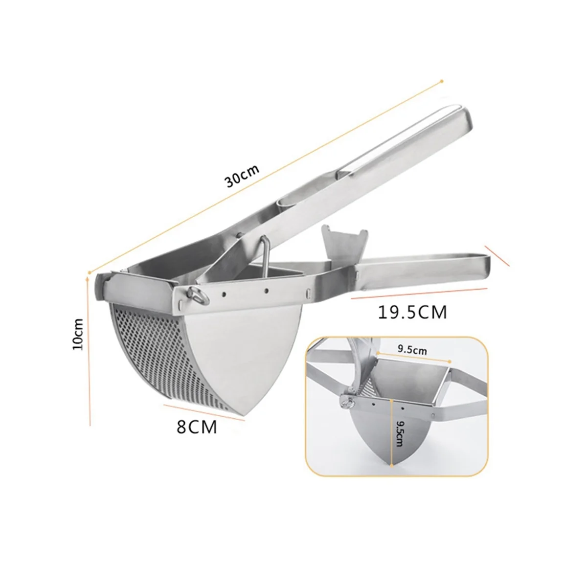 Machacador de patatas de acero inoxidable, exprimidor de frutas y verduras, resistente, DIY