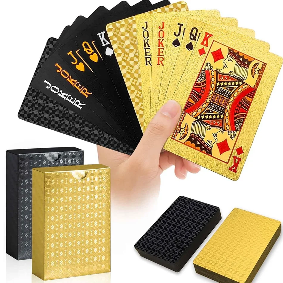 Waterproof Poker Black Gold Frosted Plastic Playing Cards Set Multi Holiday Gift Box Toy Practical Party Board Game Collection