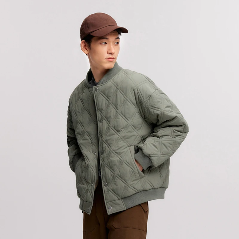 Semir Cotton Jacket Men 2024 Winter New Slightly Wrinkled Quilted Rhombus Texture Thin Baseball Trendy Cotton Jacket
