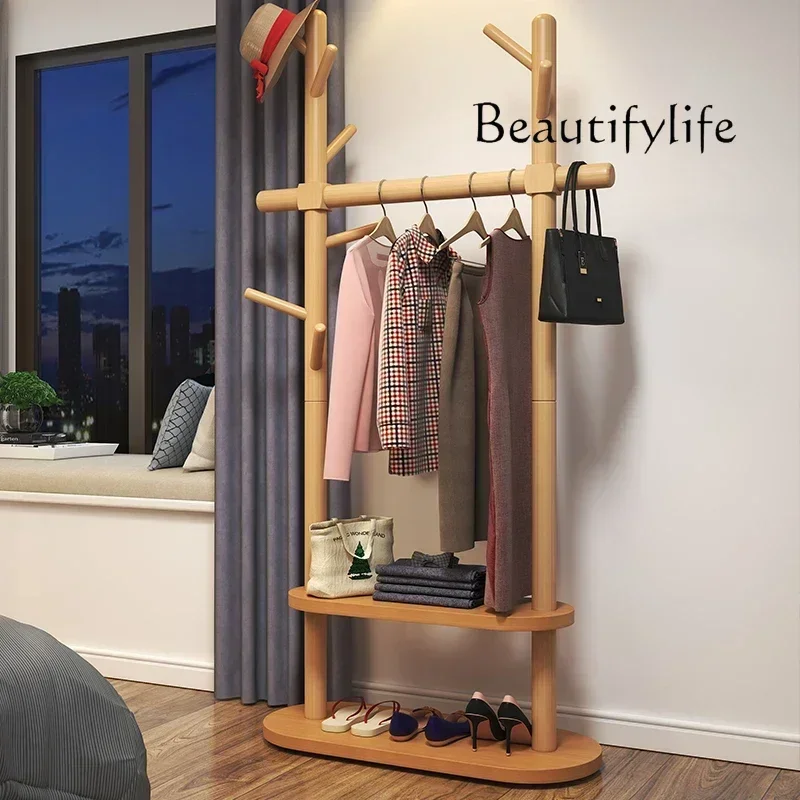 LX Solid wood hanger Floor-to-ceiling coat rack Bedroom household hanger Simple vertical door hangerSSS
