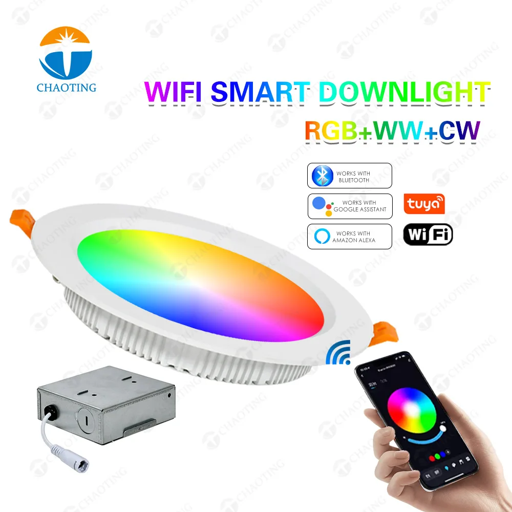 Factory Direct Cct Ściemnialna lampa wewnętrzna 6 cali 16 W Sufitowa okrągła wpuszczana lampa punktowa LED Smart Tuya Wifi Rgb Led Downlights