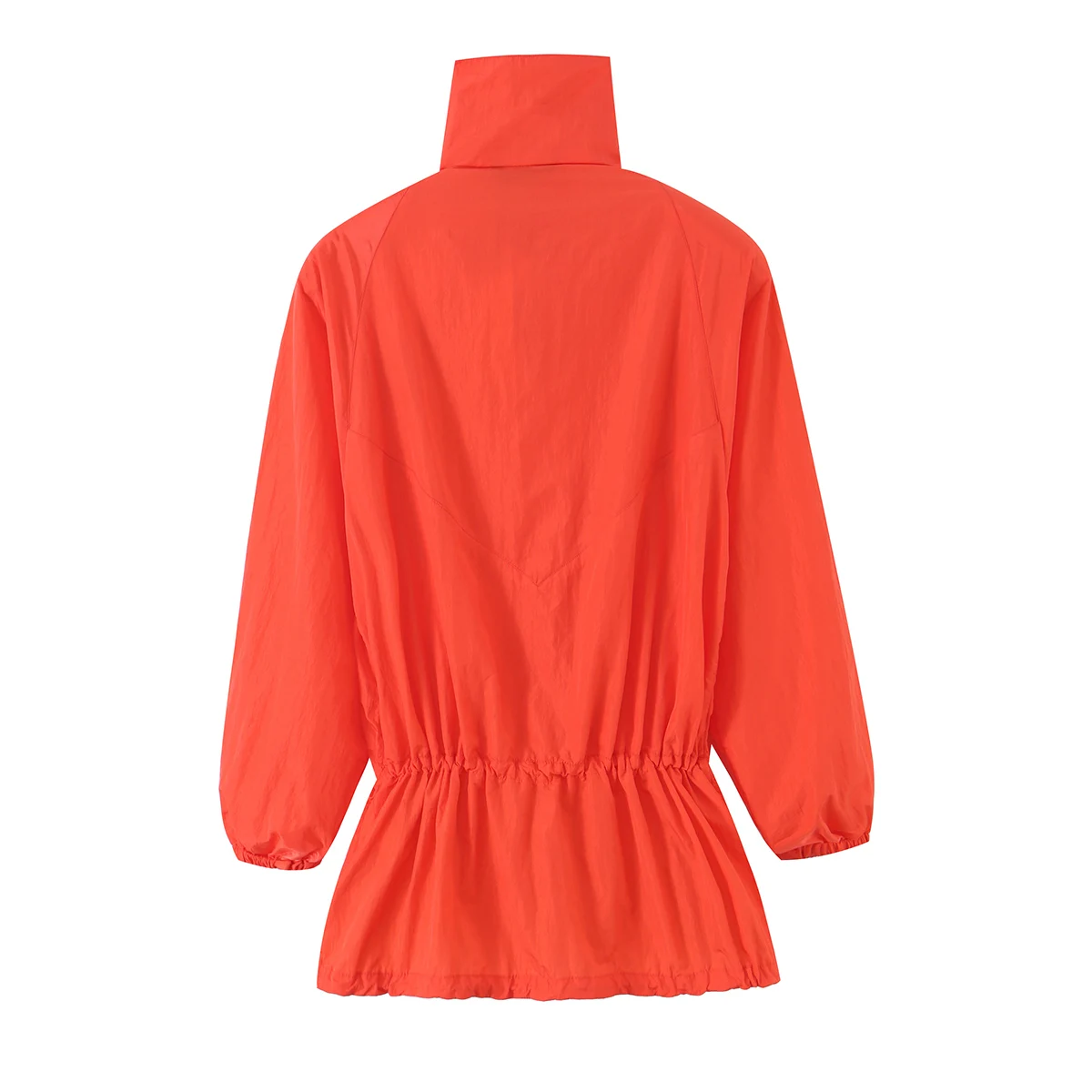 BSAY 2026 Women Padded Shoulder Zip Up Jacket High Collar Drawstring Waist Long Sleeve Elastic Cuff Loose Lightweight Outer Coat