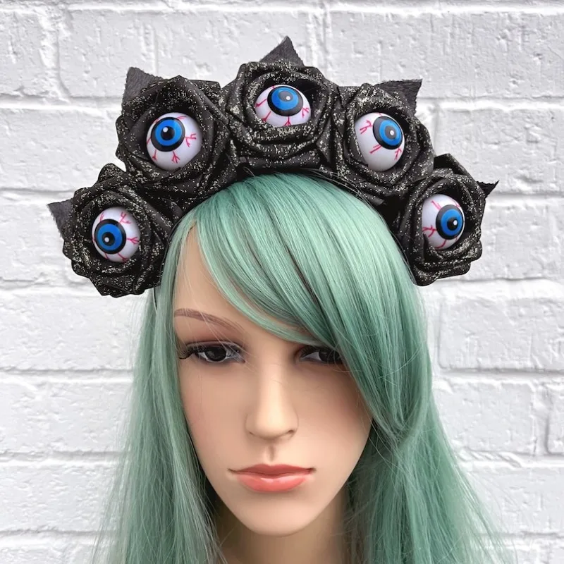 ヴィンテージブラックローズヘッドバンド - メキシカンシュガースカル風ヘアアクセサリー - ハロウィン＆死者の日コスプレ用