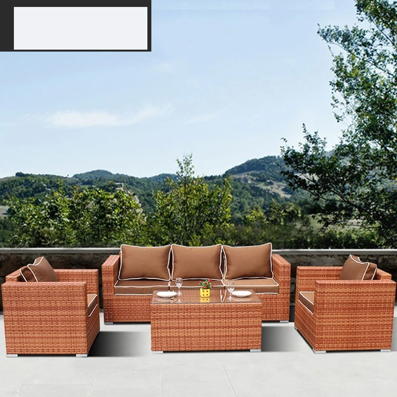 Outdoor Nordic rattan chair sofa hotel villa courtyard rattan braided rope creative model house rattan sofa combination furnitur