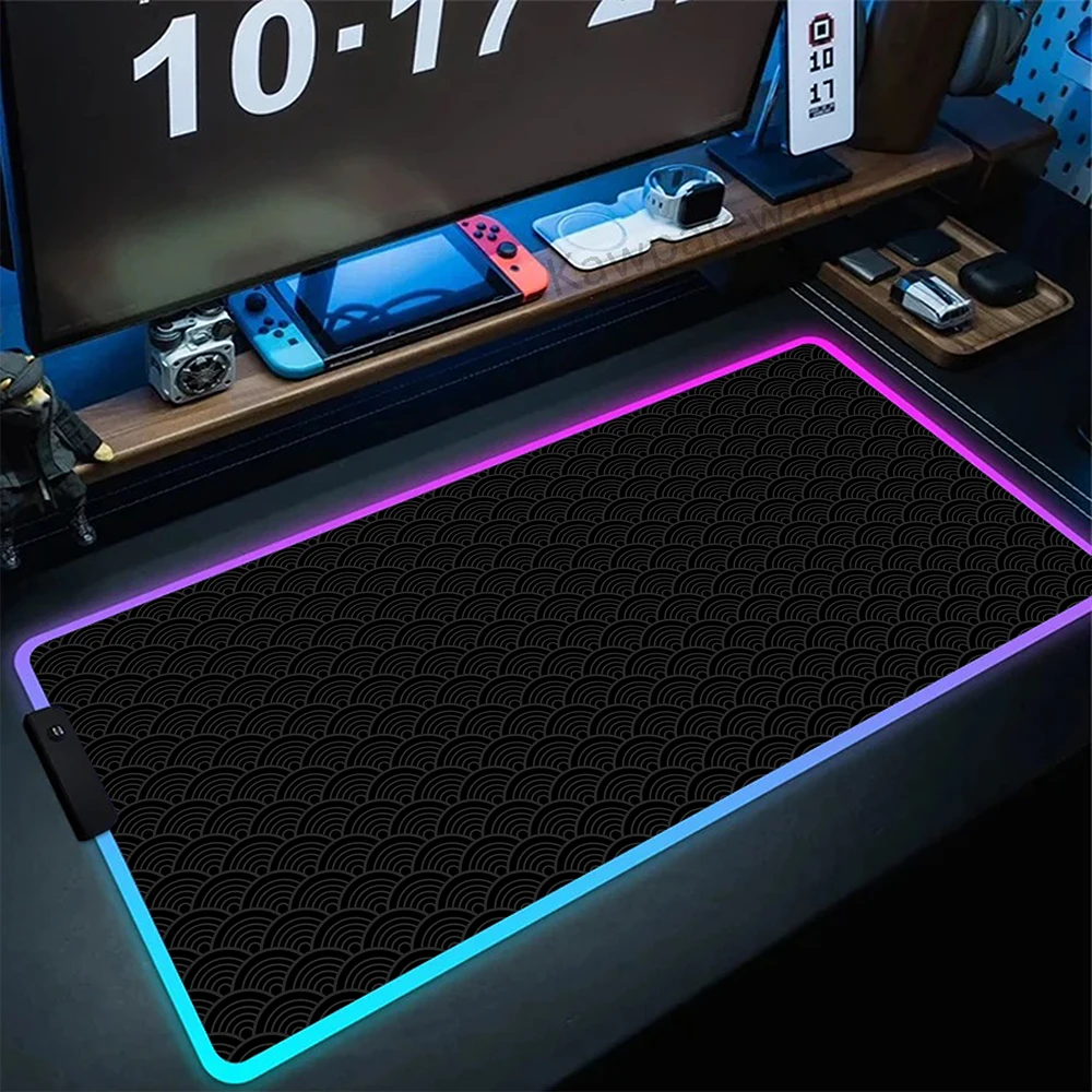 

RGB Black and White Mouse Pad Large Led Keyboard Mats Mouse Mat Desk Pad Non-slip Gaming Illumination Mouse Pads Laptop Carpet