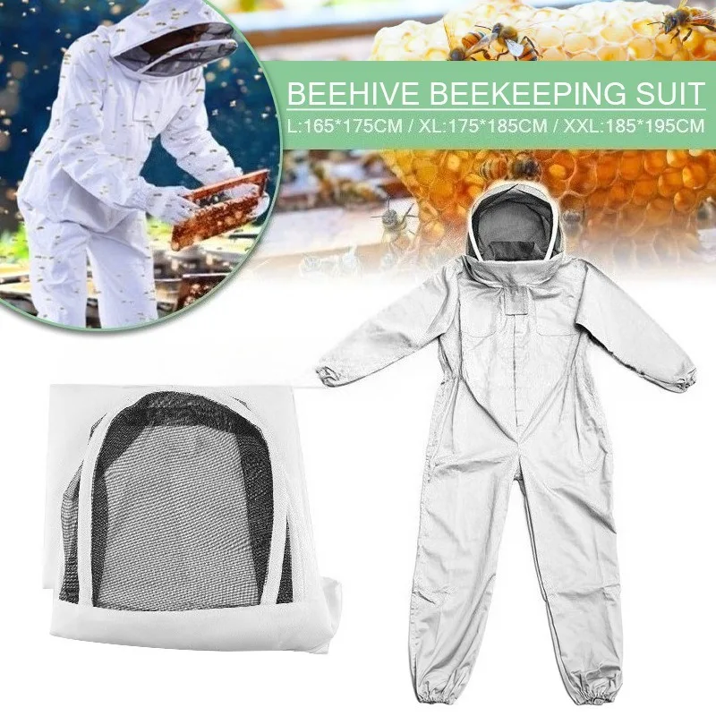 

Beekeeping Suits White Space Suit - One-Piece Beekeeper Jacket &Pants Set and Sheepskin Gloves Heavy-Duty Protective Beekeeping