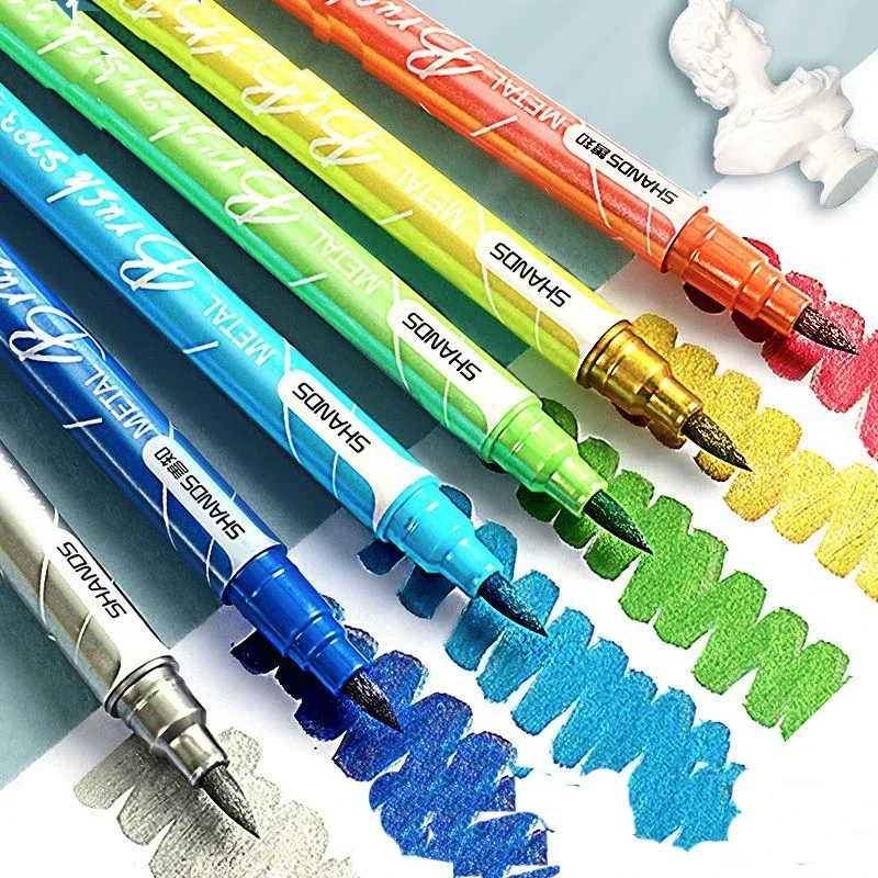 

Metallic color 24 colors Alcohol Brush Markers Double Tipped Brush Chisel Sketch Adults Coloring Illustration ﻿Greeting card pen