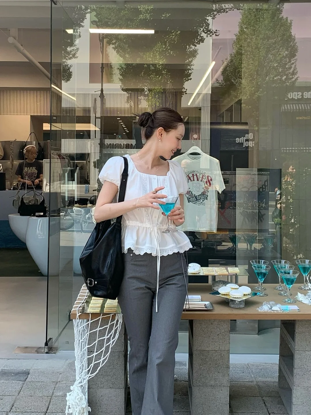 Colletto quadrato in pizzo di cotone bianco Bubble Sve Dstring Vita ort irt Cardigan aperto Faion Commute Sle Slim Fit da donna