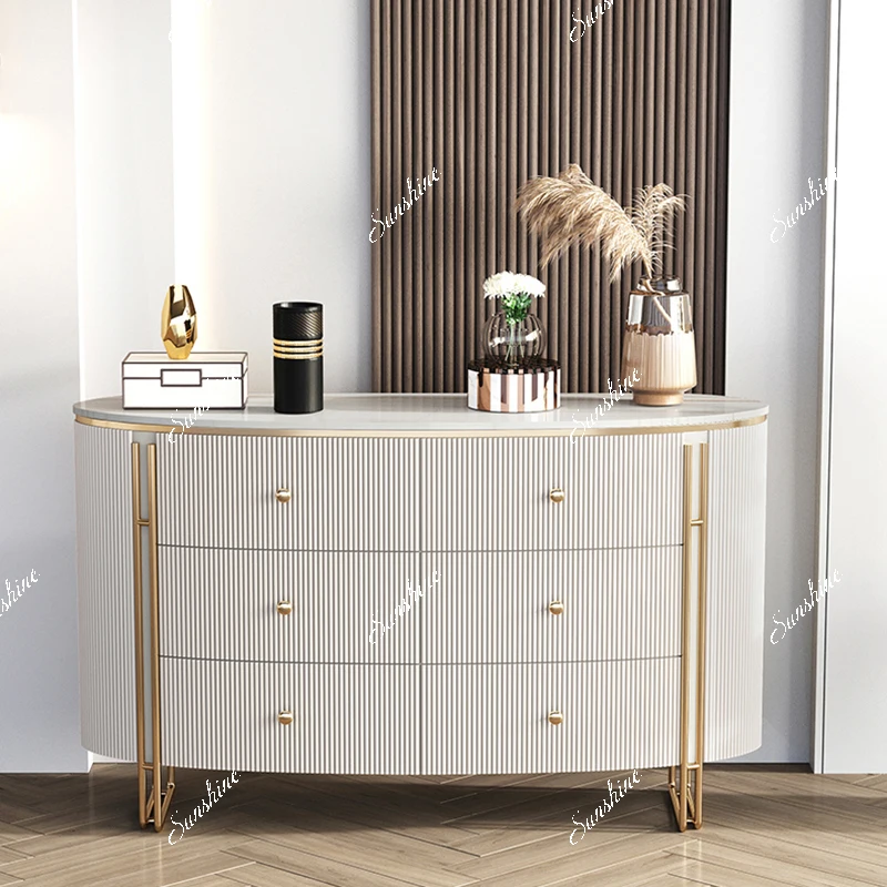 Modern, Bedroom Solid Wood Entrance Cabinet Simple Stainless Steel Slate Drawer Storage Edge Cabinet