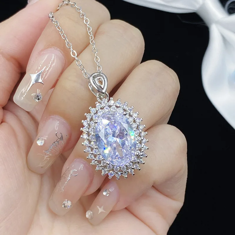 Beautiful pink zirconium ladies' elegant 925 sterling silver pendant fashion necklace - anniversary gift, birthday gift