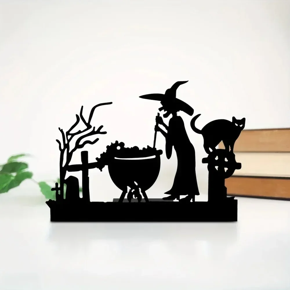 

1pc Bewitching Witch Desktop Decorations: Desktop Metal Artpiece and Bookends Ornament. Fascinating Halloween Decoration