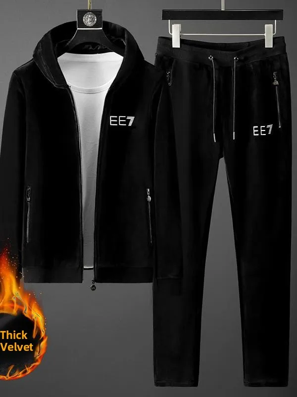 

Men's Fce Lined Double Sided Velvet Hoodie Warm Sweatirt Casual Sportswear Set Thiened Autumn Winter Faion Tra Suit