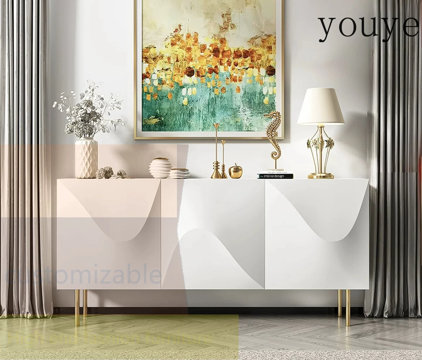 

il-Light luxury entrance cabinet American living room high-end storage side cabinet modern simple solid wood dining side cabinet