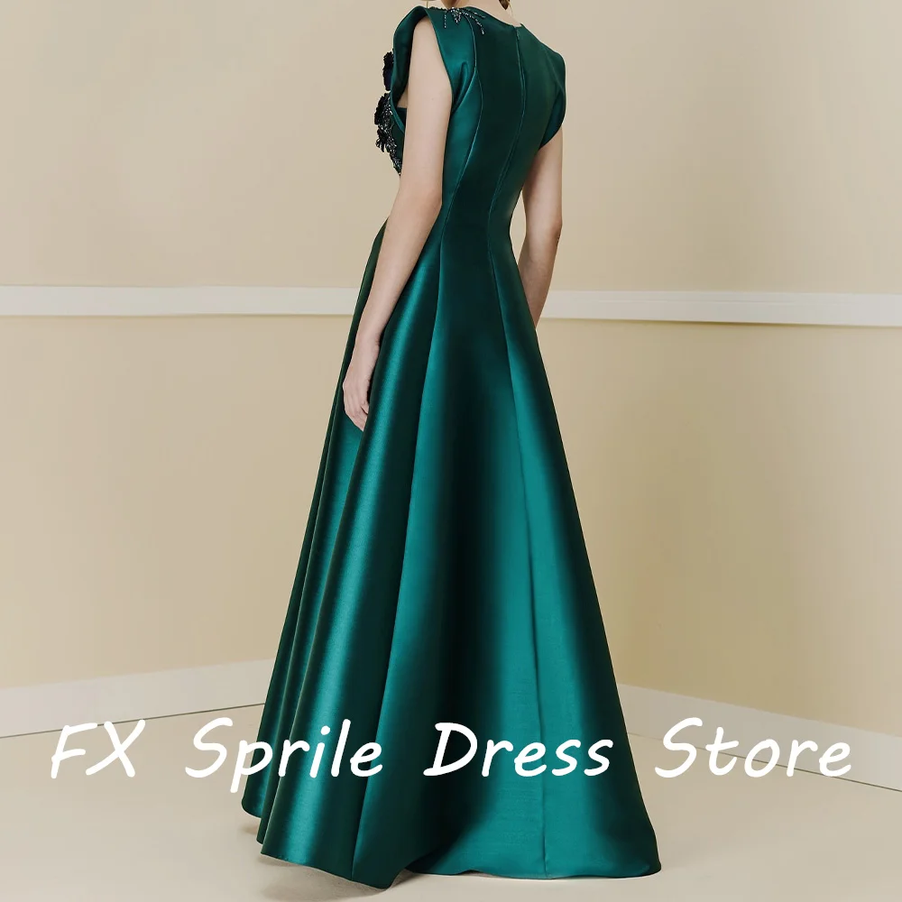 CustomizedV Neck A-Line Sleeveless Satin Floor Length Zipper Back Applique Ruffles Sweep Train Exquisite Evening Dress For Forma